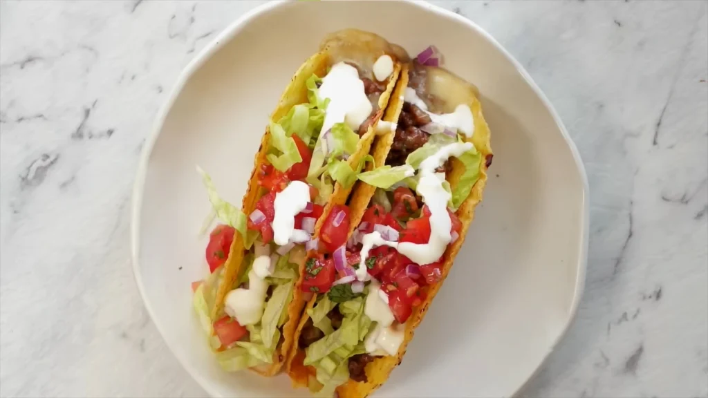 beef tacos with taco meat recipe in soft tortillas with toppings