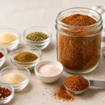 Low sodium taco seasoning mix recipe in small spice bowls