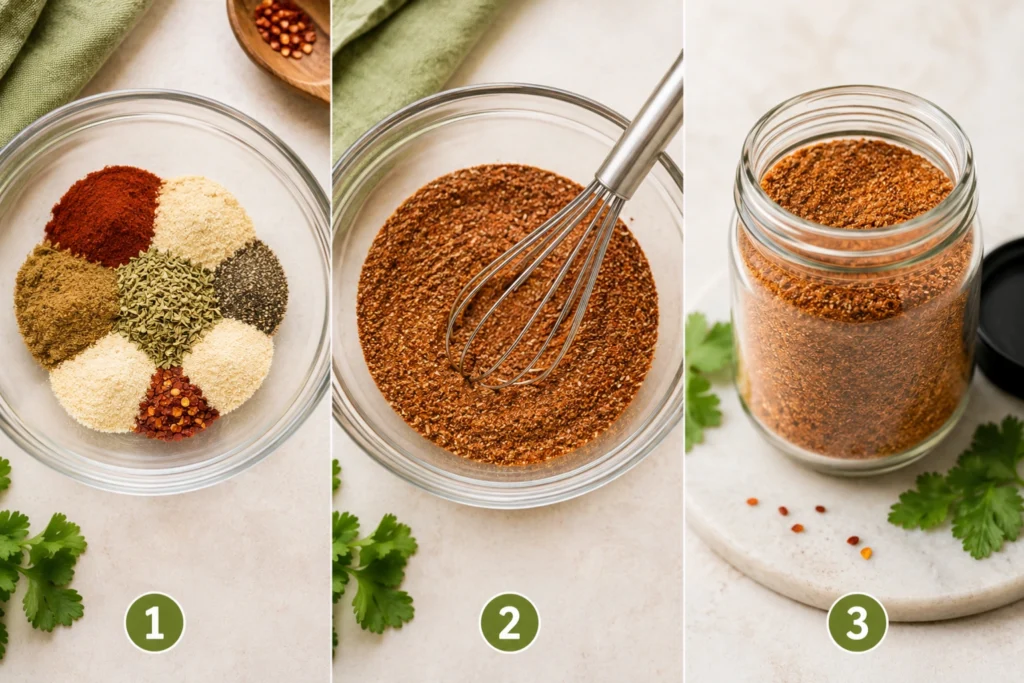 Low sodium taco seasoning mix recipe in small spice bowls